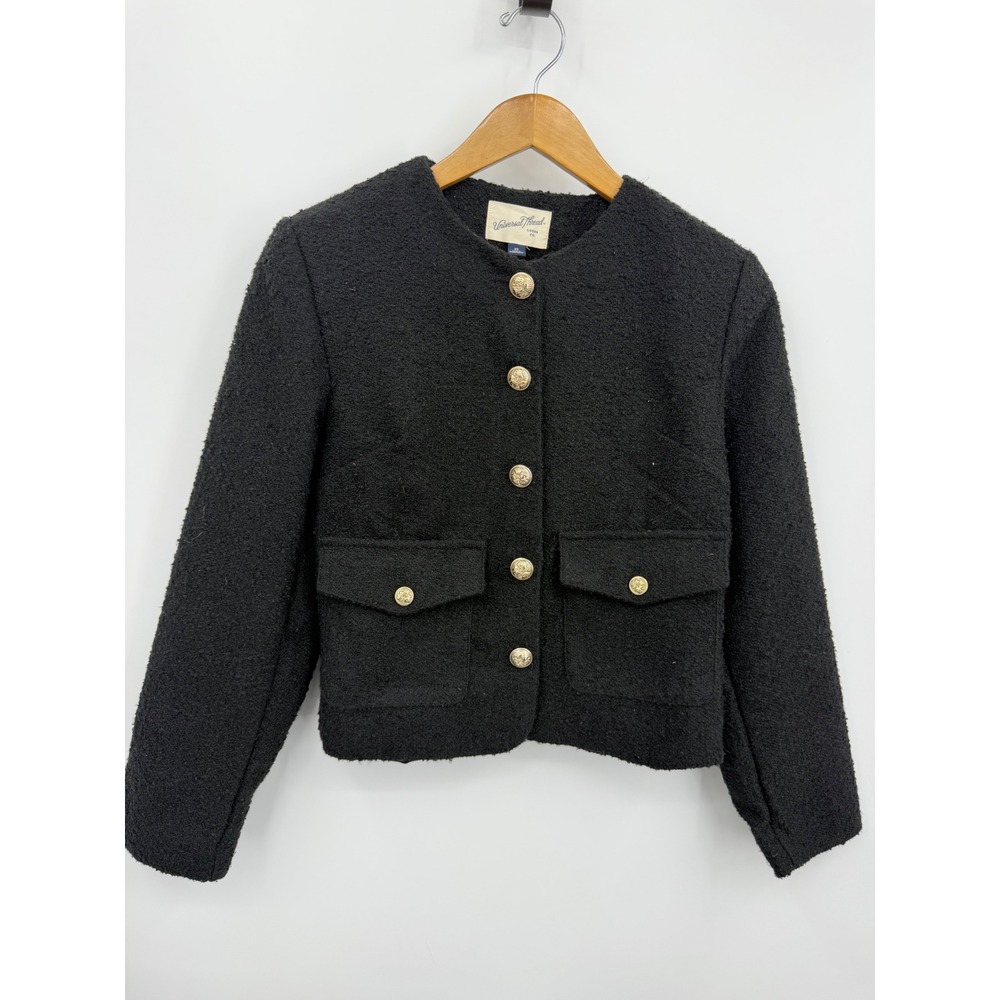 Universal Thread Boucle Jacket Women XS Black Gold Button Textured Lady Jacket